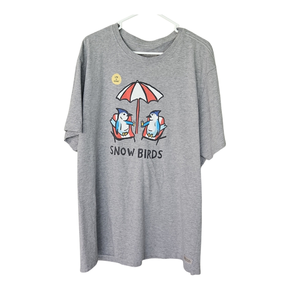 Life Is Good Grey Snow Birds Graphic T-Shirt